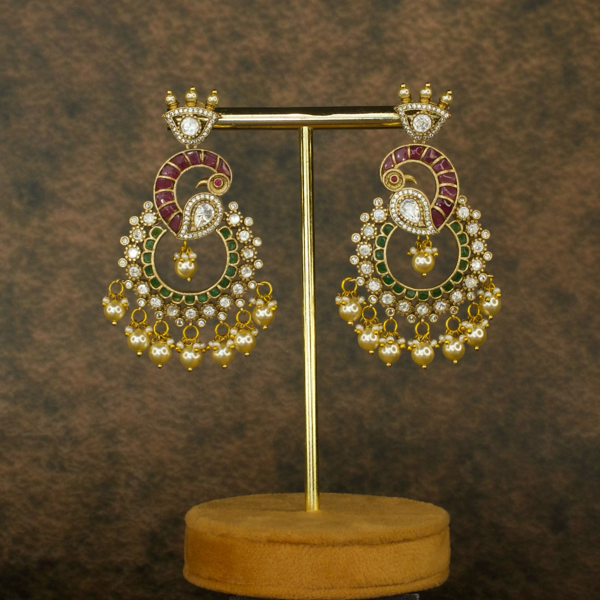 Peacock design Fusion Victorian Chanbdali Earrings with High Quality Victorian Finish . This product belongs to Victorian Jewellery Category