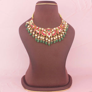 Elegant Jadau Kundan Necklace With Strawberry Hangings