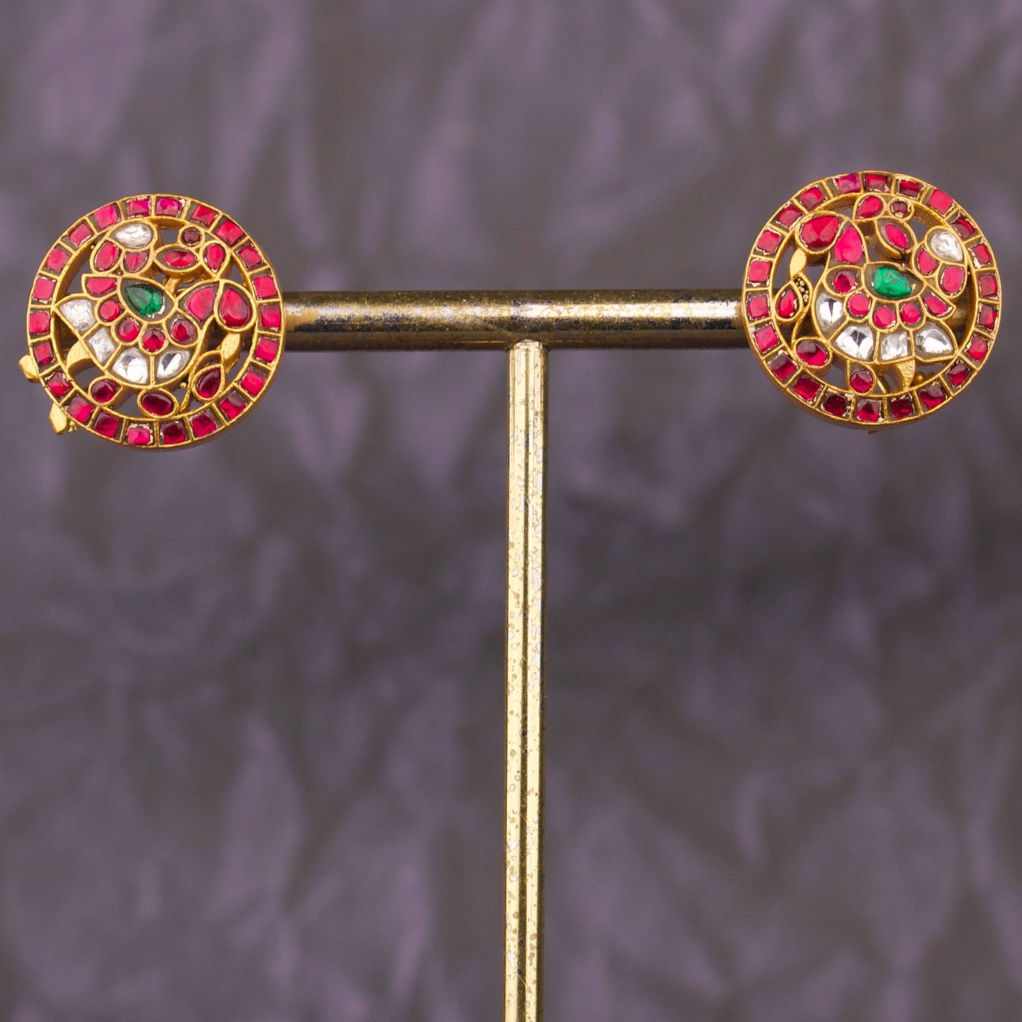 Classic Jadau Kundan Peacock Design Stud Earrings