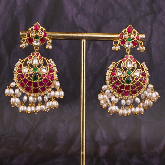 Unique Jadau Kundan Hangings Style Chandbali Earrings