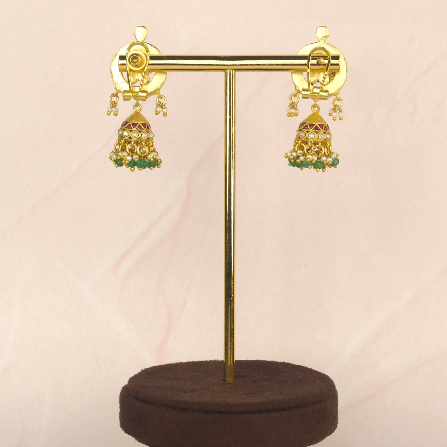 Radiant Ruby and Emerald Jadau Kundan Jhumka