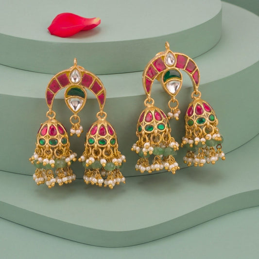 Unique Chand Bali Design Studded Jadau Kundan Jhumki