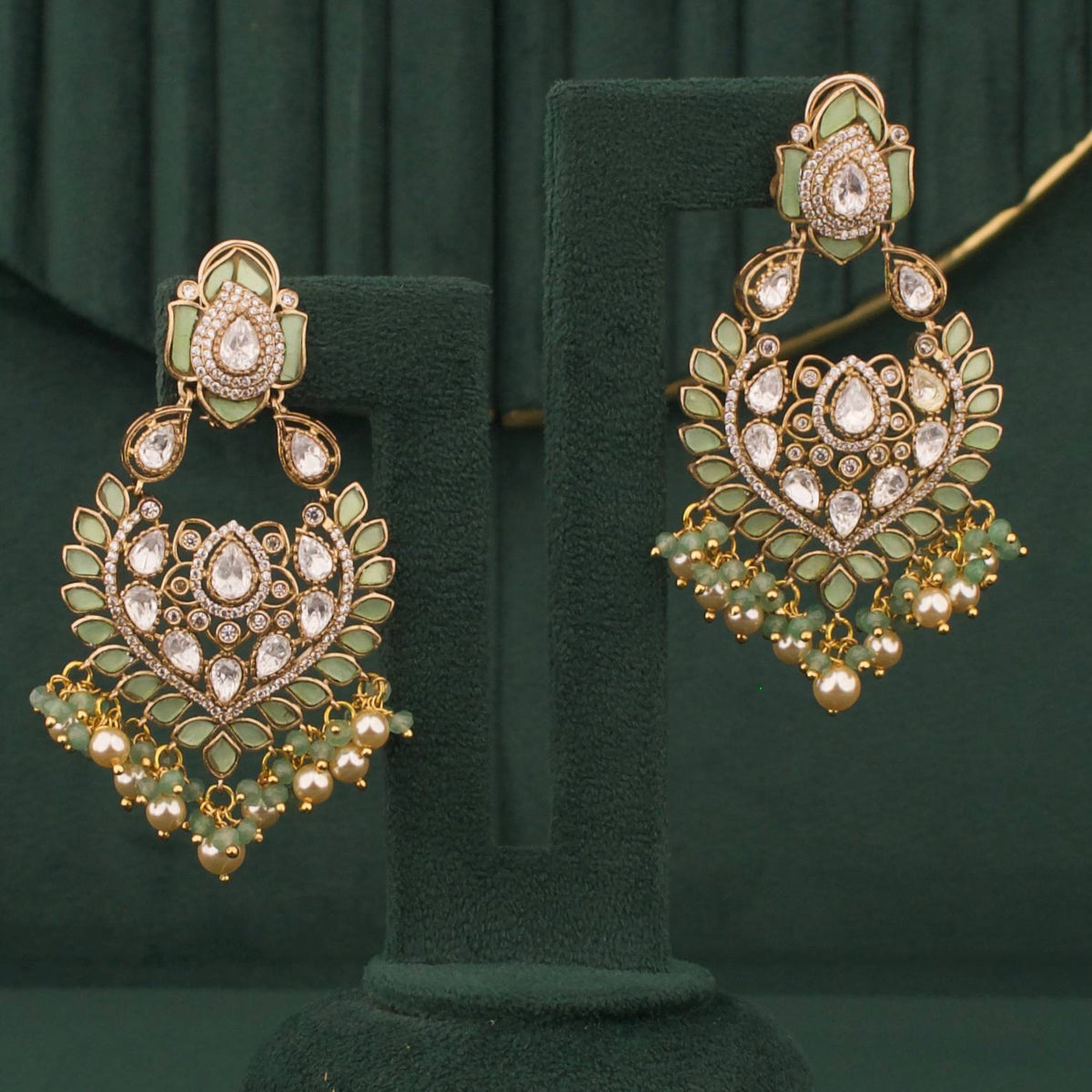 Bridal Polki Victorian ChandBali with Swarovski Pearls - Handcrafted Indian Bridal Jewelry by Dulhan Jewels