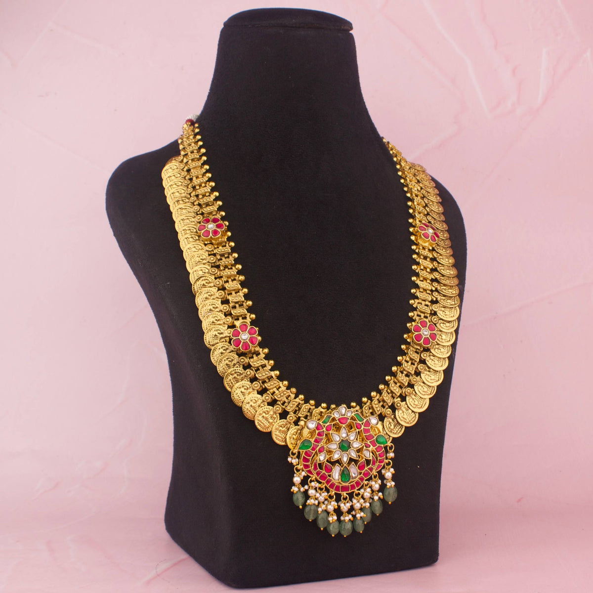 Traditional Jadau Kundan Kasulu Haram With Green Drops