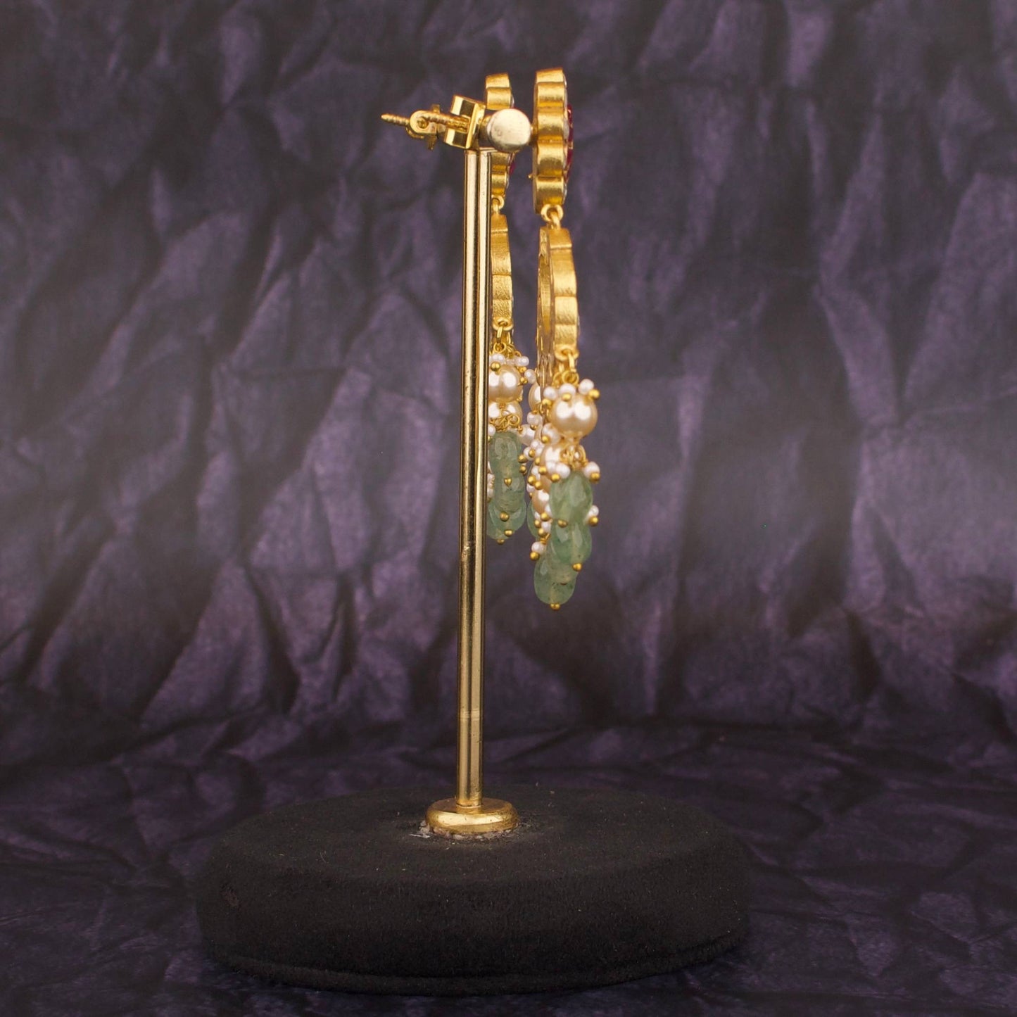 Majestic Jadau Kundan Chand Bali Design With Swarovski Pearls Hanging