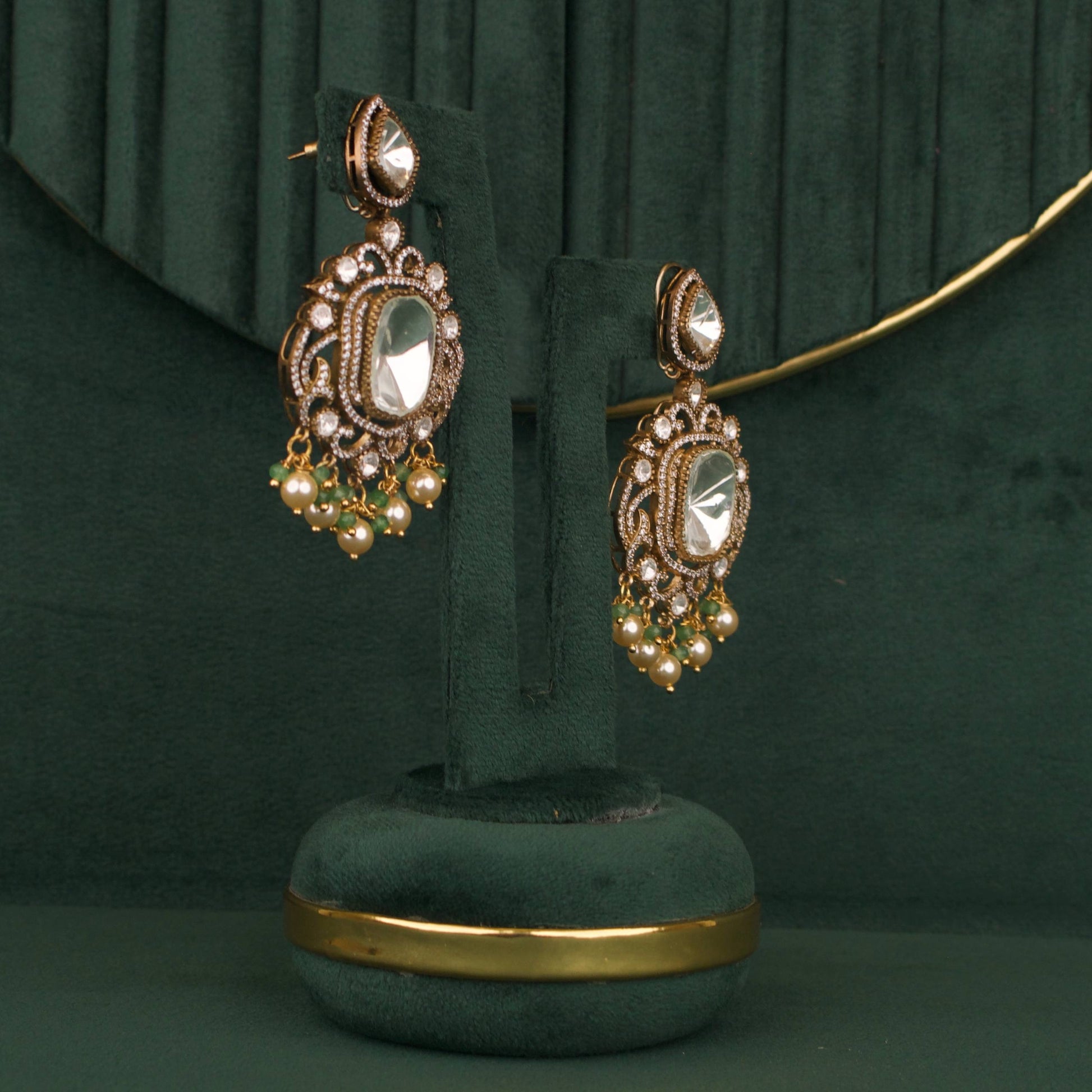 Designer Sabyasachi Inspired Polki Necklace Set With Matching Earrings