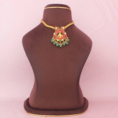 Ethnic Jadau Kundan Nantad Chain Necklace With Green Bead Hangings