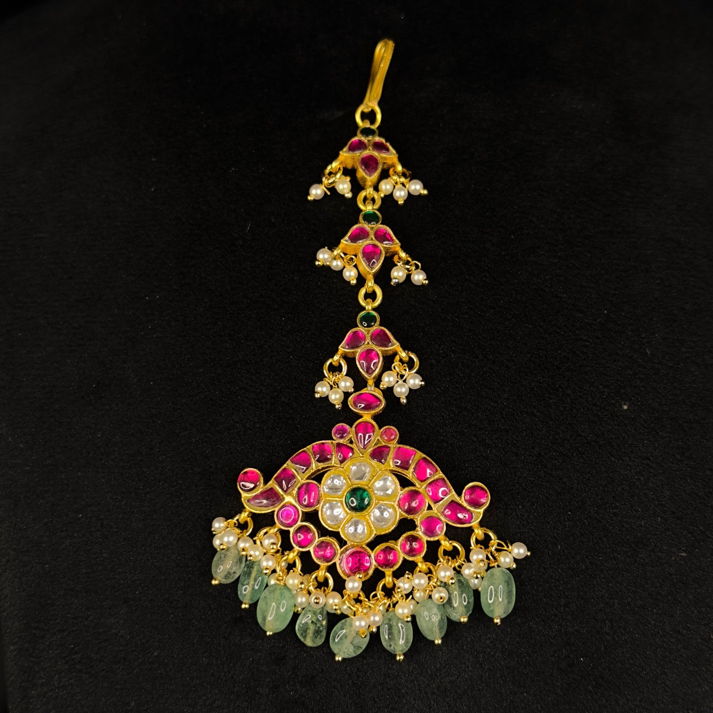 Floral & Peacock Design Jadau Kundan Maang tikka