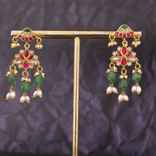 Hangings Style Jadau Kundan Earrings With Guttapusalu Hangings