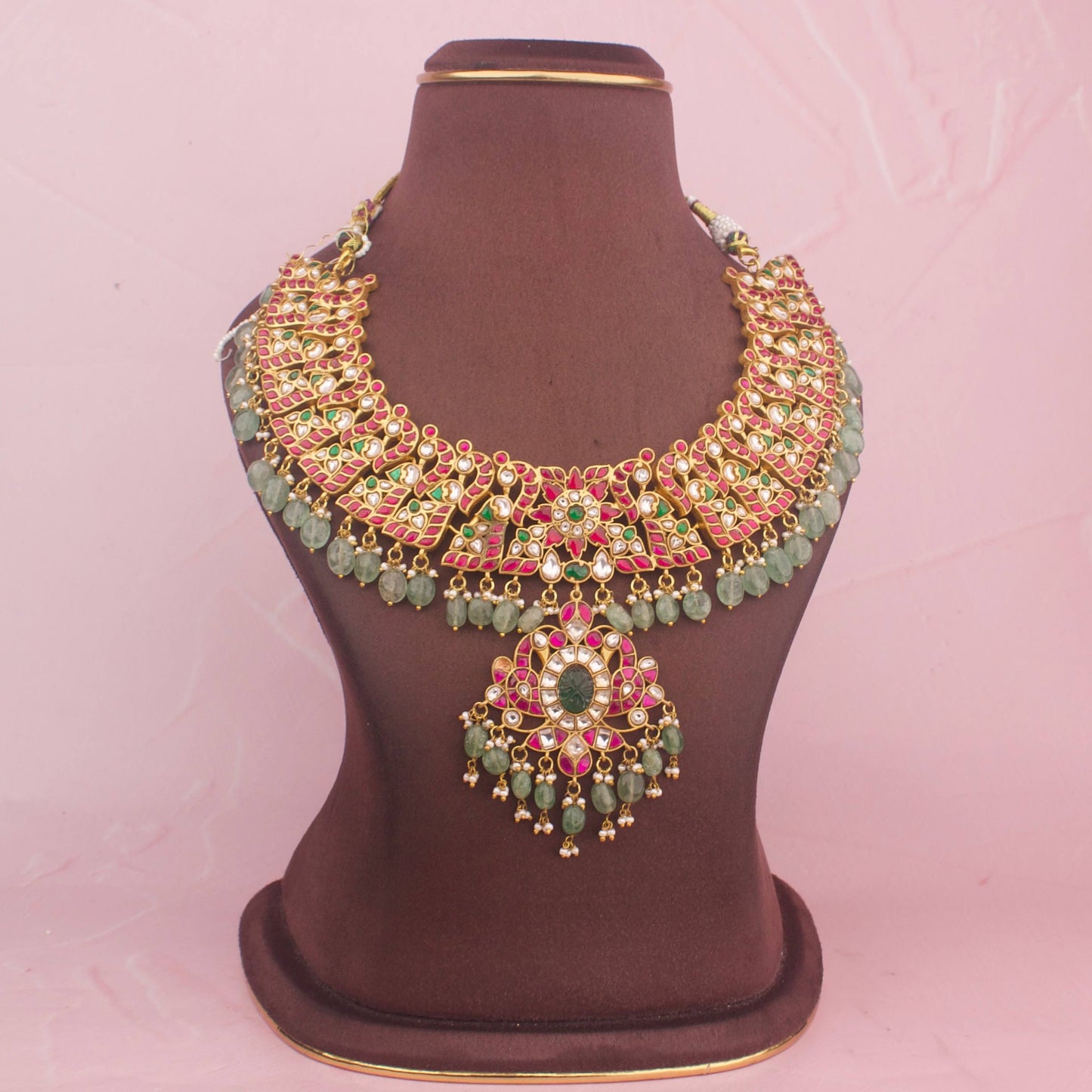 Celestial Jadau Kundan Bridal Necklace With Bead Hangings - Premium Indian Ethnic Jewelry | Dulhan Jewels