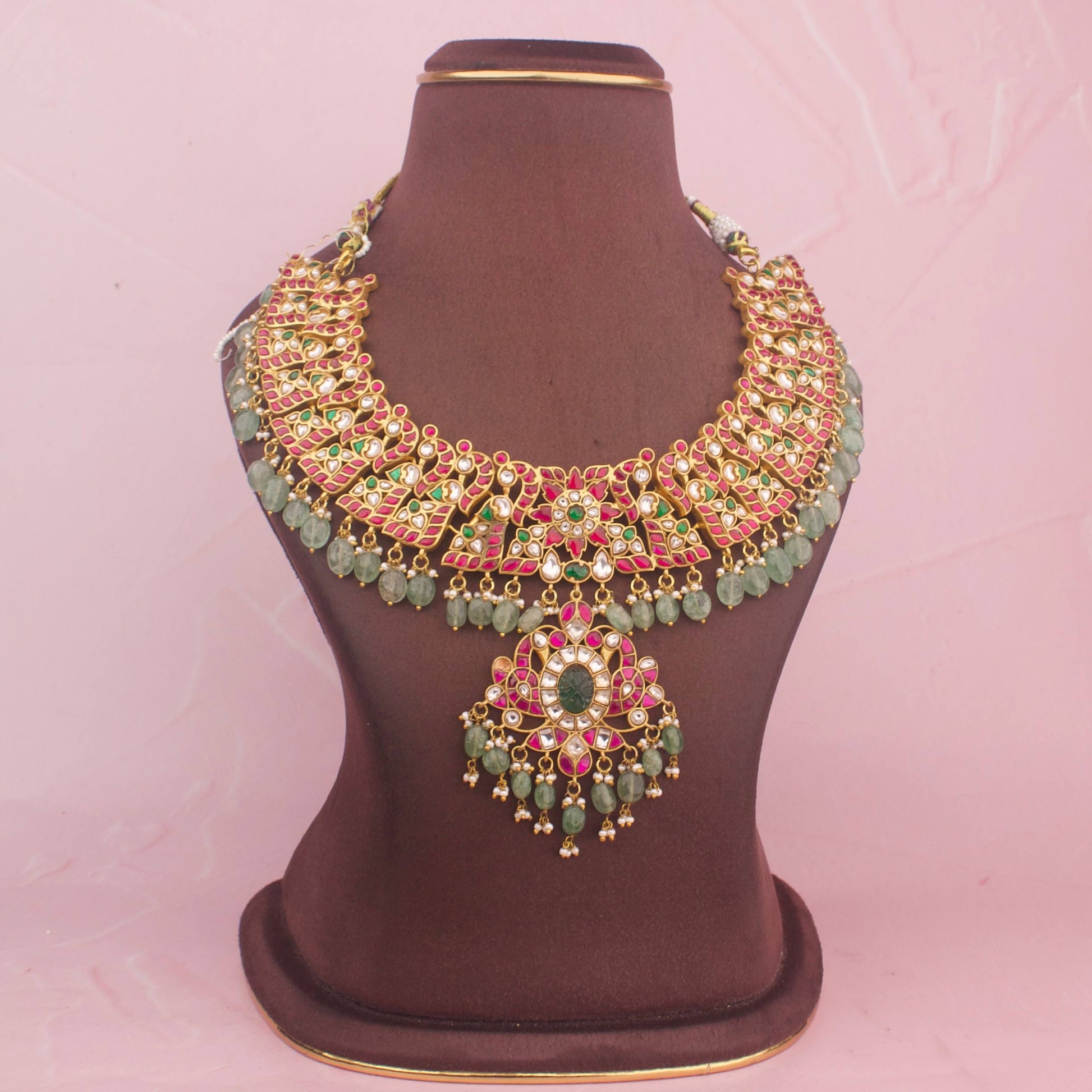 Celestial Jadau Kundan Bridal Necklace With Bead Hangings - Premium Indian Ethnic Jewelry | Dulhan Jewels