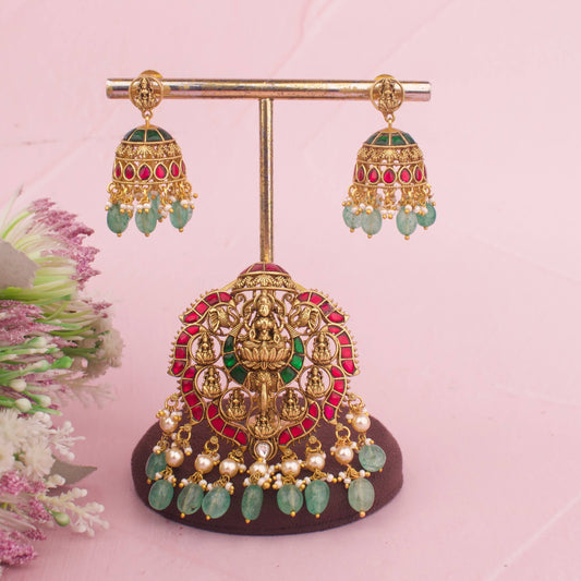 Divine Lakshmi Devi Jadau Kundan Pendant Set