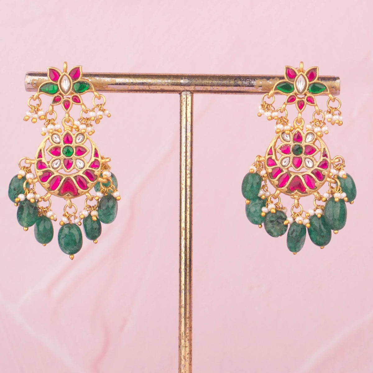 Premium Jadau Kundan Long Necklace Set With Goddess Lakshmi Pendant - Alternate View 3