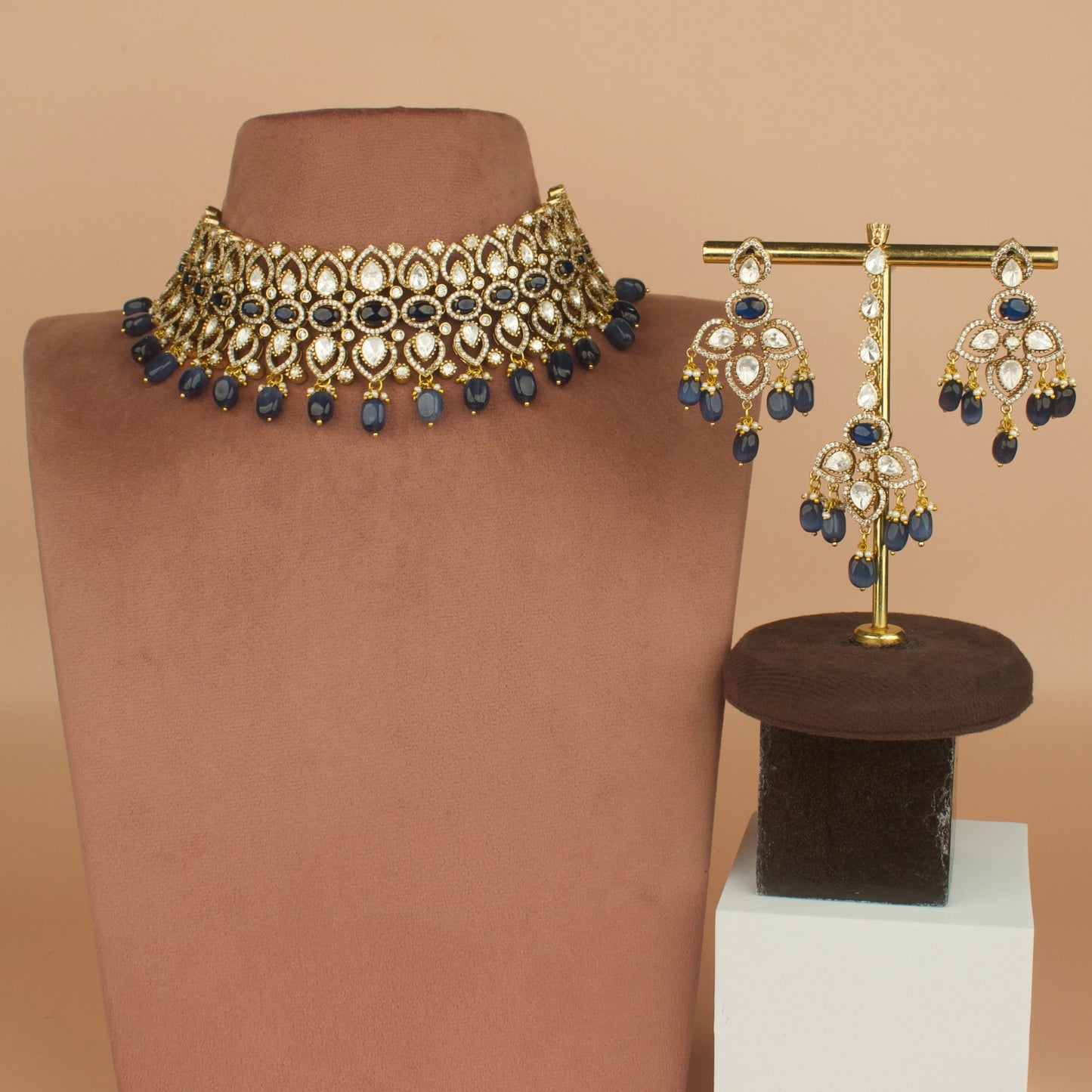 Royal Victorian Polki Choker Necklace Set with Maangtika with higher quality Victorian finish