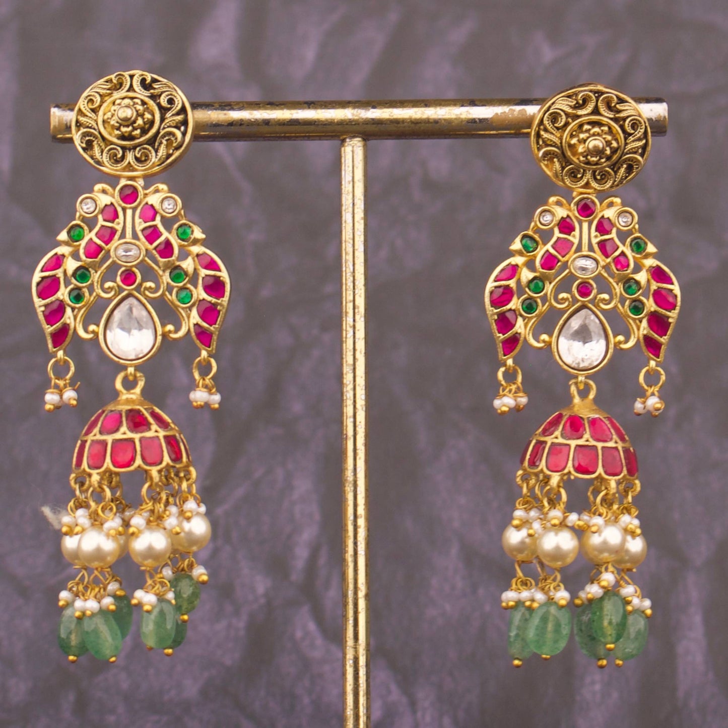 Temple Style Jadau Kundan Jhumki Earrings
