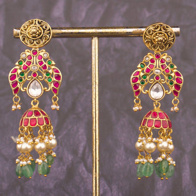Temple Style Jadau Kundan Jhumki Earrings