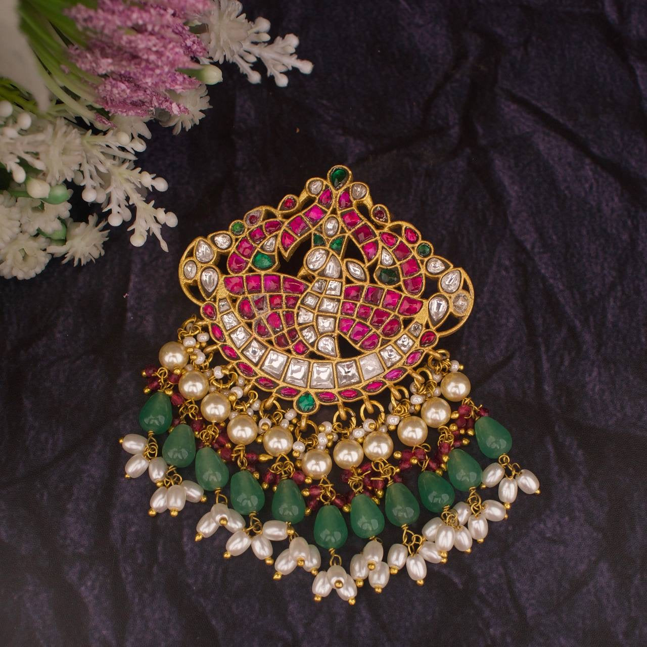 Peacock Design Jadua Kundan Stone Work Locket