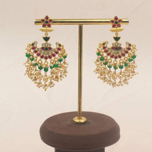 Jadau Kundan Pearl Beads Hanging Earrings