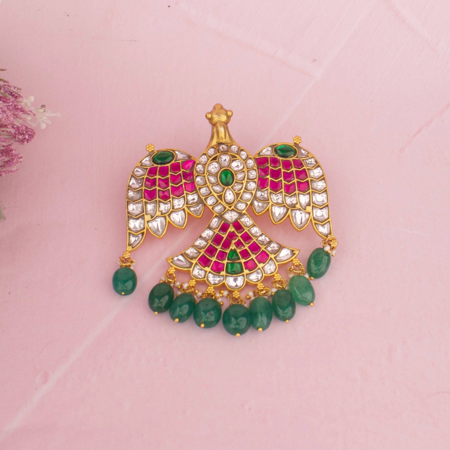 Royal Jadau Kundan Locket With Strawberry Beads