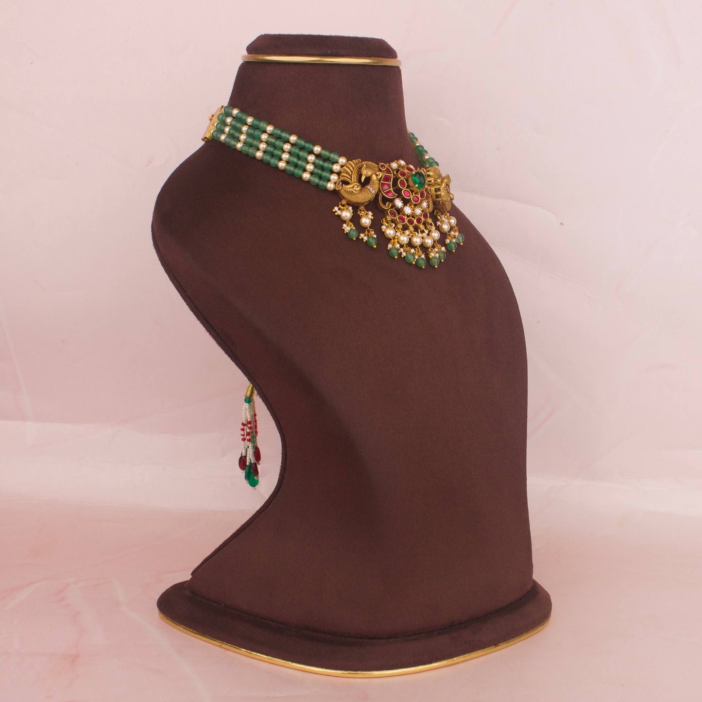 Authentic Jadau Kundan Beads Choker With Matching Earrings