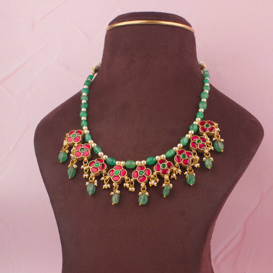 Reversible Jadau Kundan 2 In 1 Beads Necklace