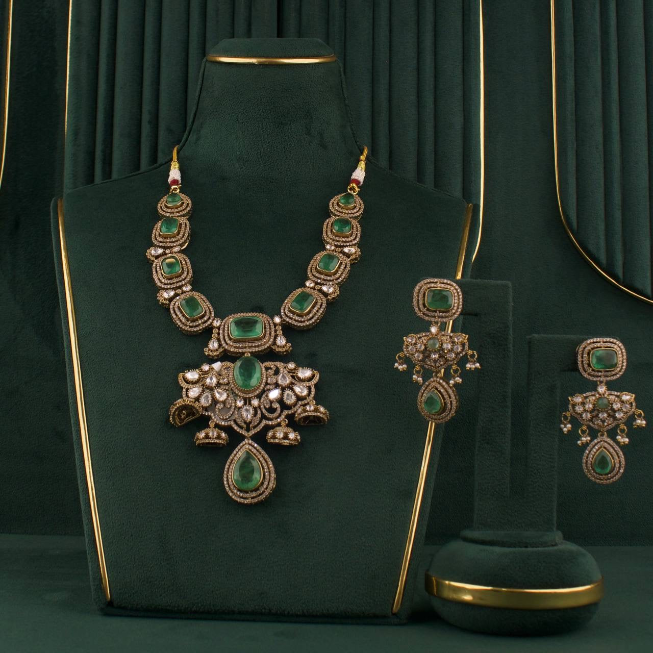 Royal Elegance Polki Victorian Short Necklace with Matching Earrings