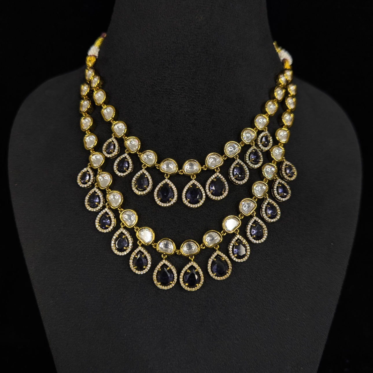 Victorian Two-Step Kundan Necklace Set with Drop AD stones