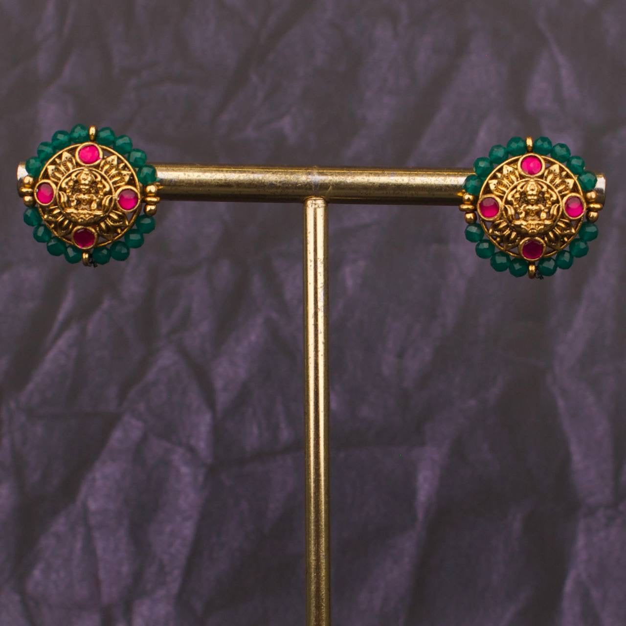 Divine Laxmi Devi Studs With Beads Bordering