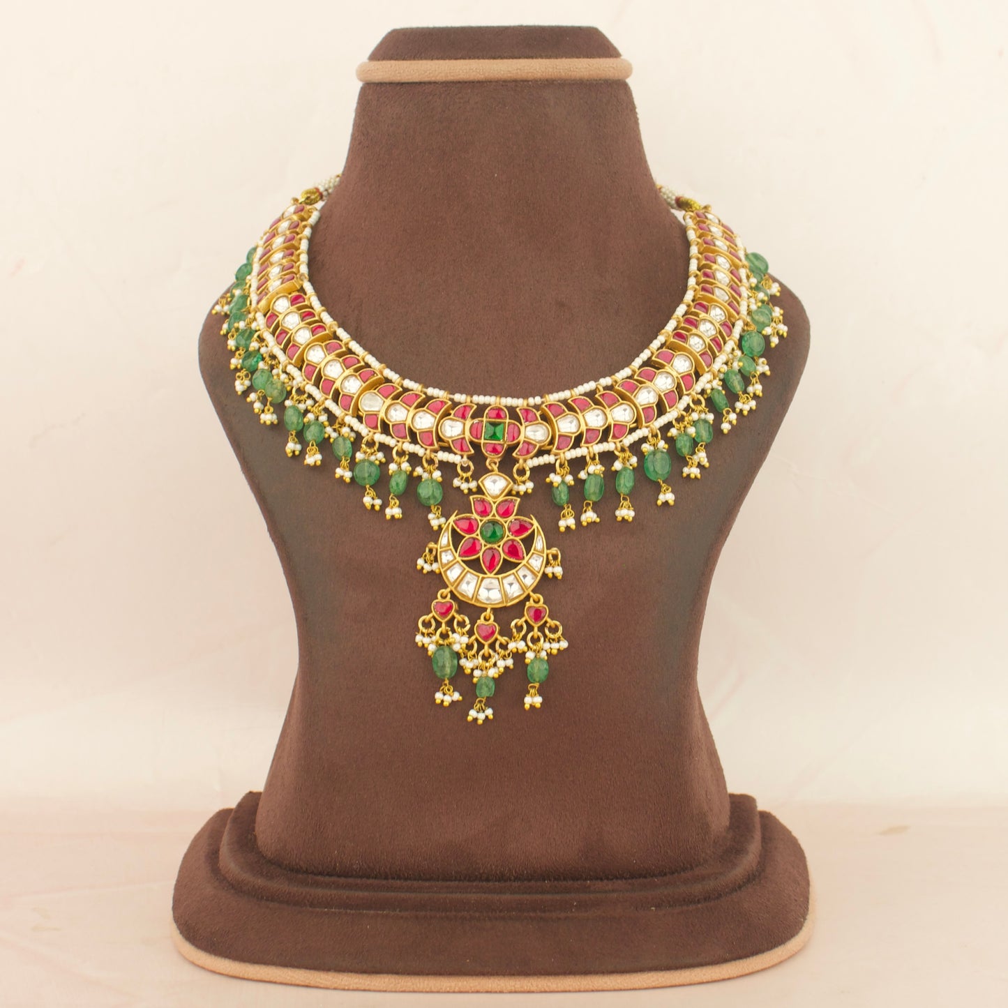 Radiant Jadau Kundan Flexible Short Necklace With Beads & Pearls Hanging