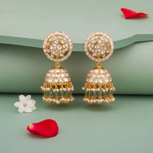 Elegant Moissanite Polki Jhumka Earrings With Hangings