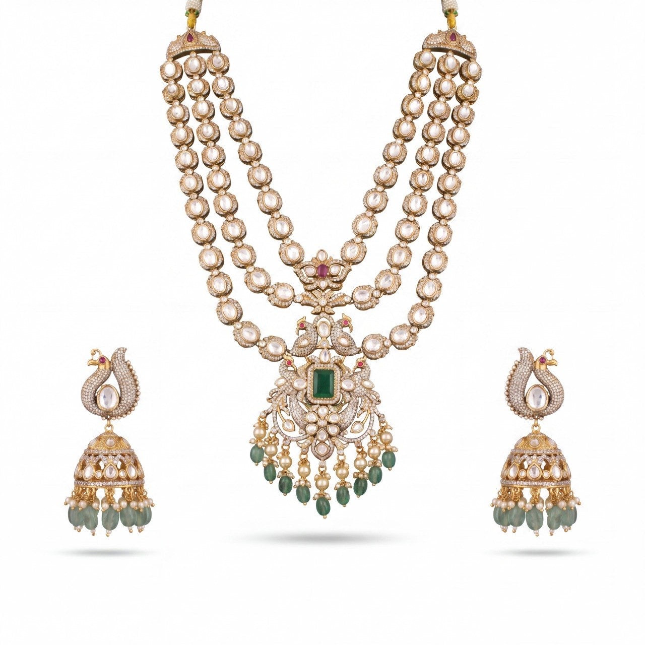 Heritage Victorian Necklace Set With Polki Stones And Jhumkas