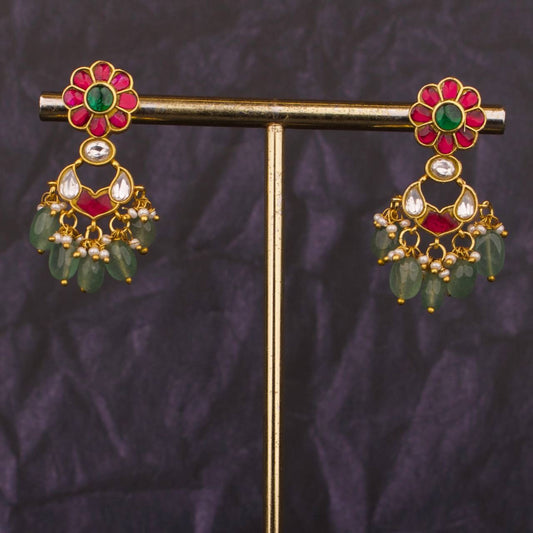 Floral Studded Jadau Kundan Mini Chandbali Earrings