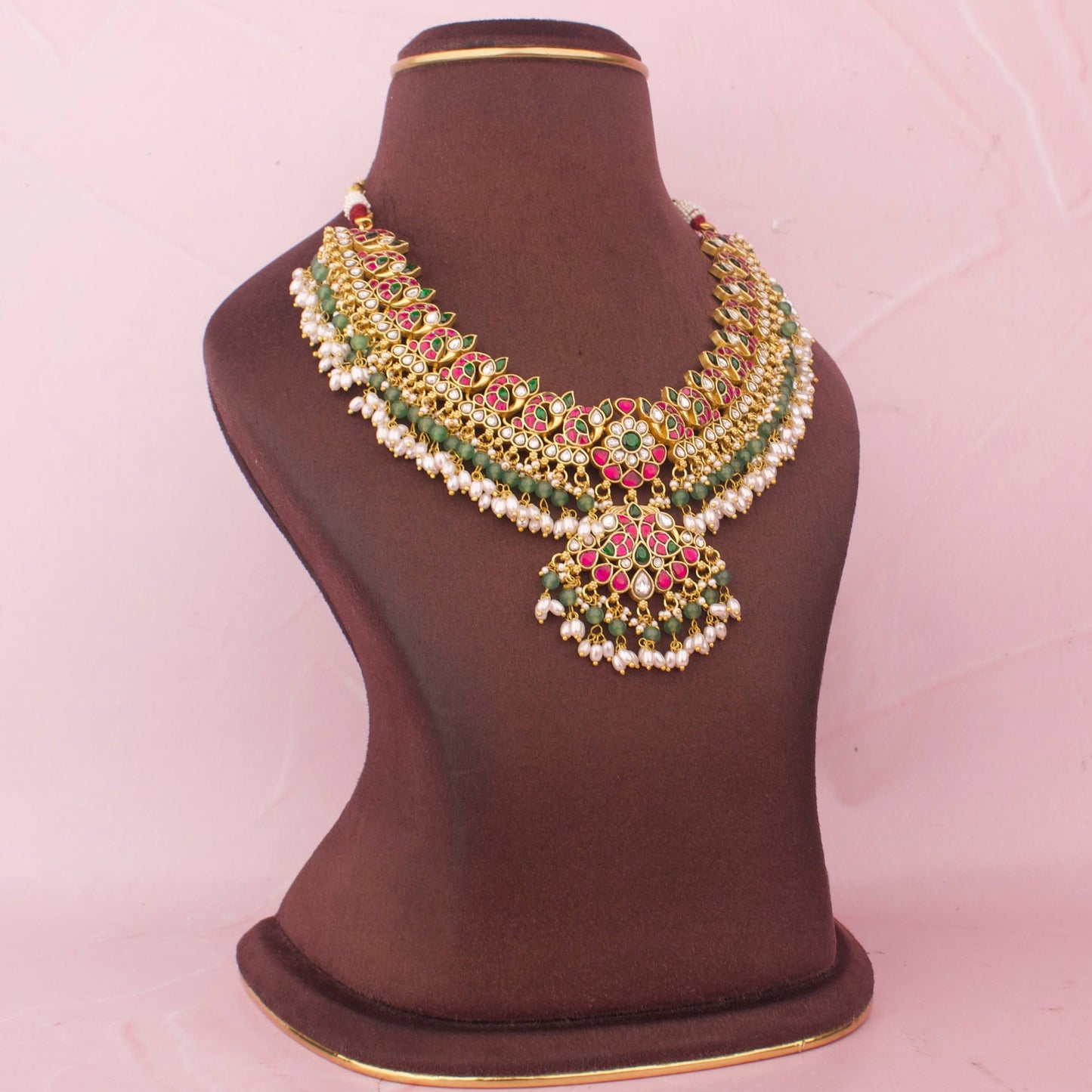 Regal Jadau Kundan Necklace With Pearl Tassel Drops