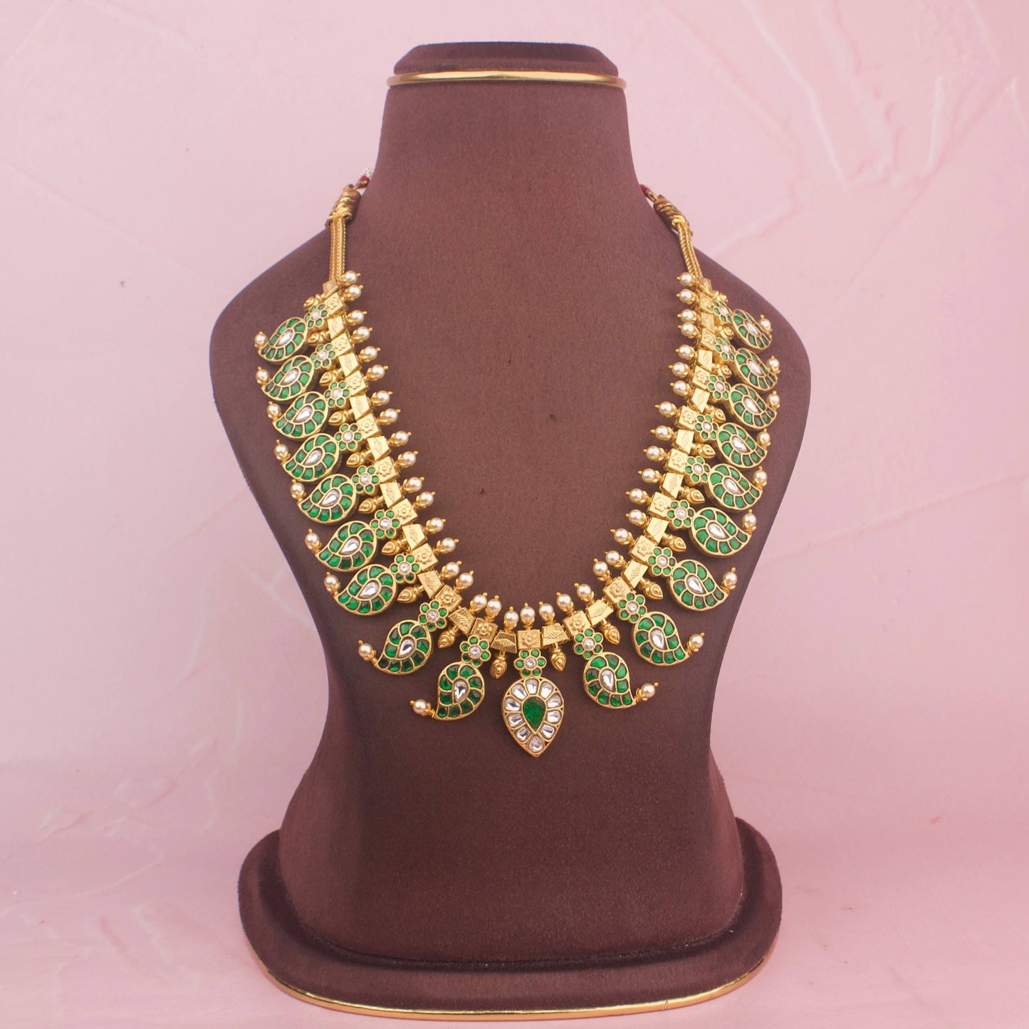 Side Angle & Craftsmanship View of Majestic Jadau Kundan Mango Necklace | Dulhan Jewels