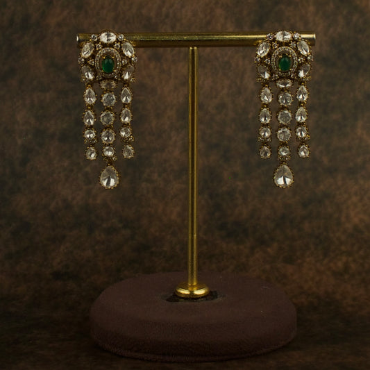 Victorian Finish Polki Stone Hanging Earrings