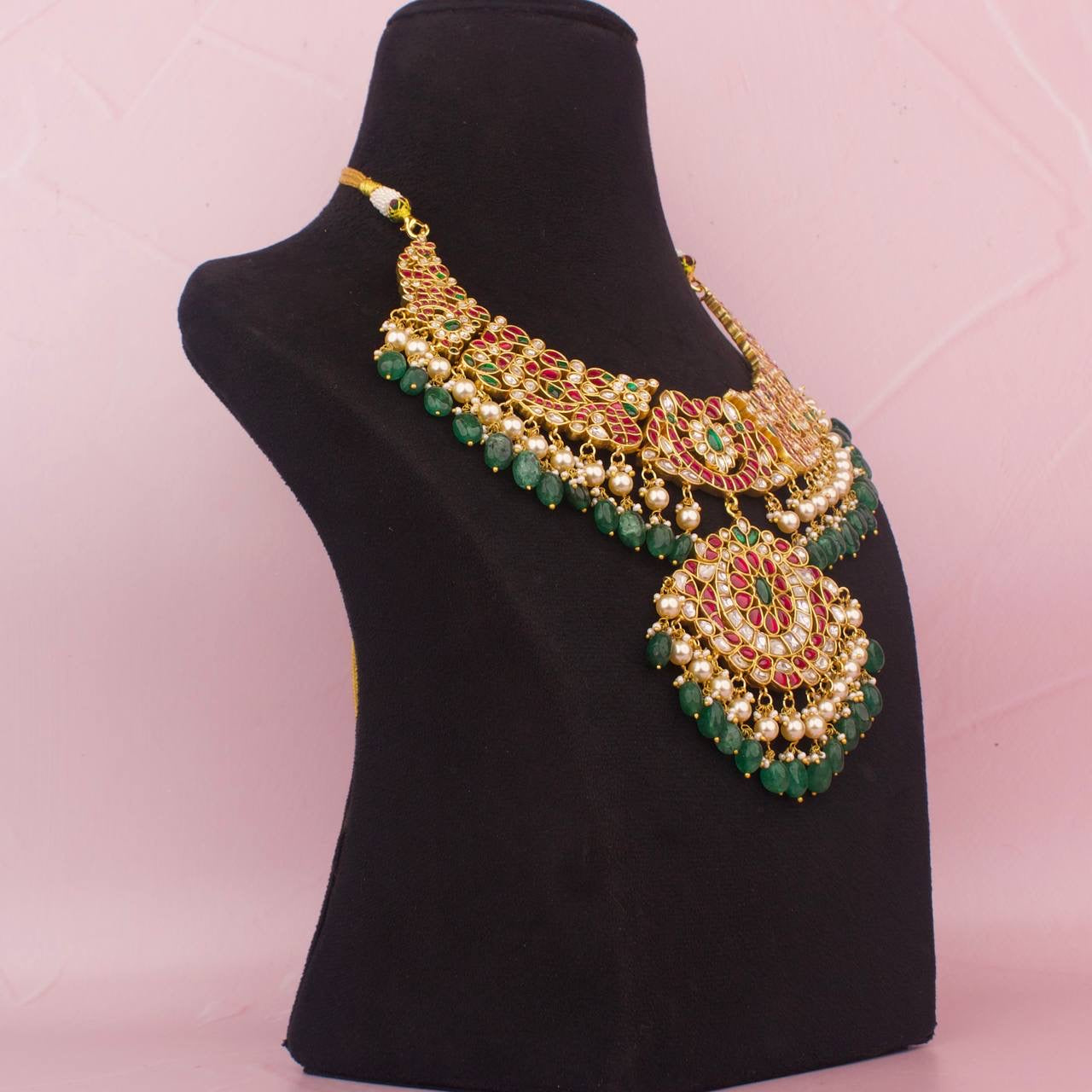 Bridal Jadau Kundan Necklace With Pearl And Beads Hangings