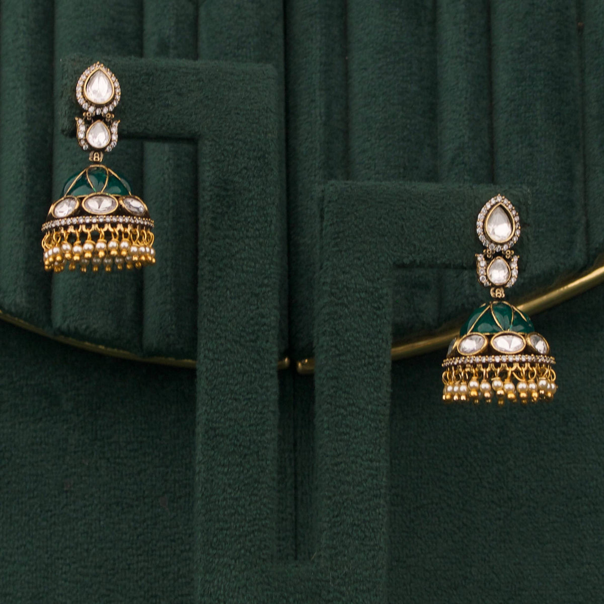 Mini Jhumka Earrings With Polki Stones