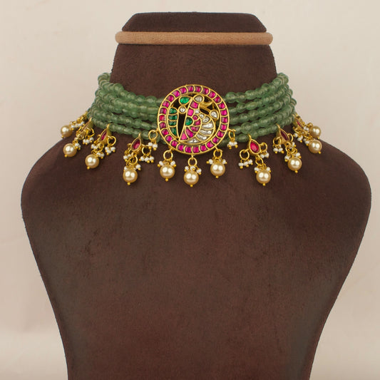 Peacock Jadau Kundan Beads Choker