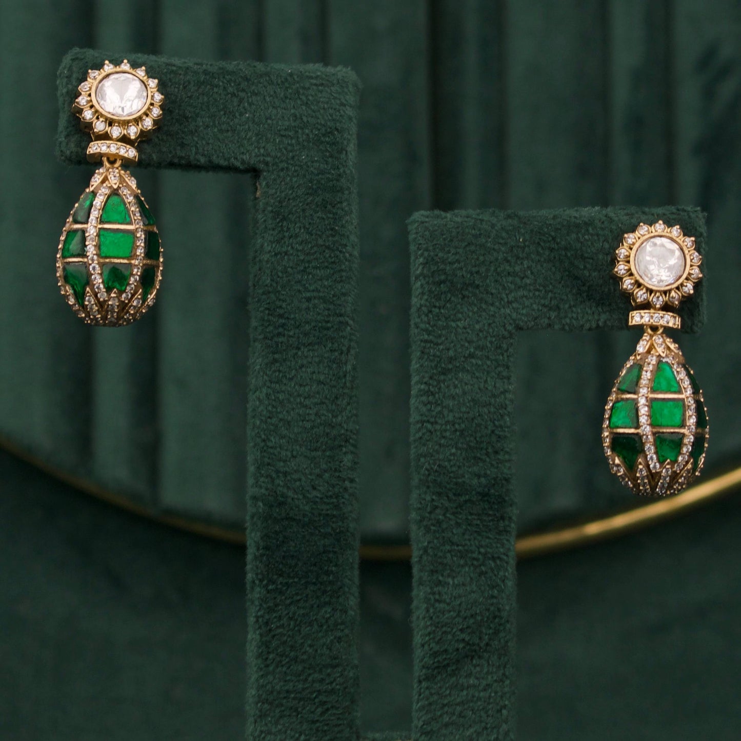 Minimal Polki Drop Necklace Set With Matching Earrings