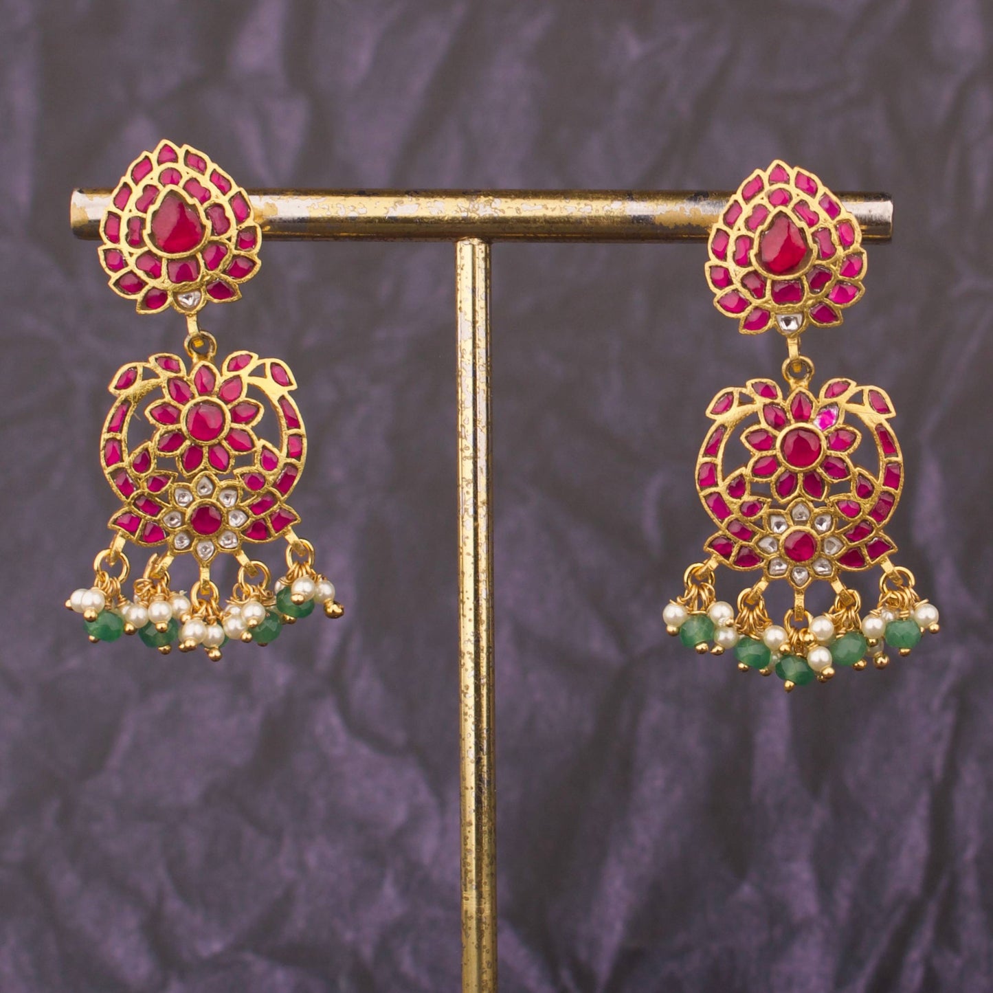 Ruby Radiance Jadau Kundan Chandbali Earrings
