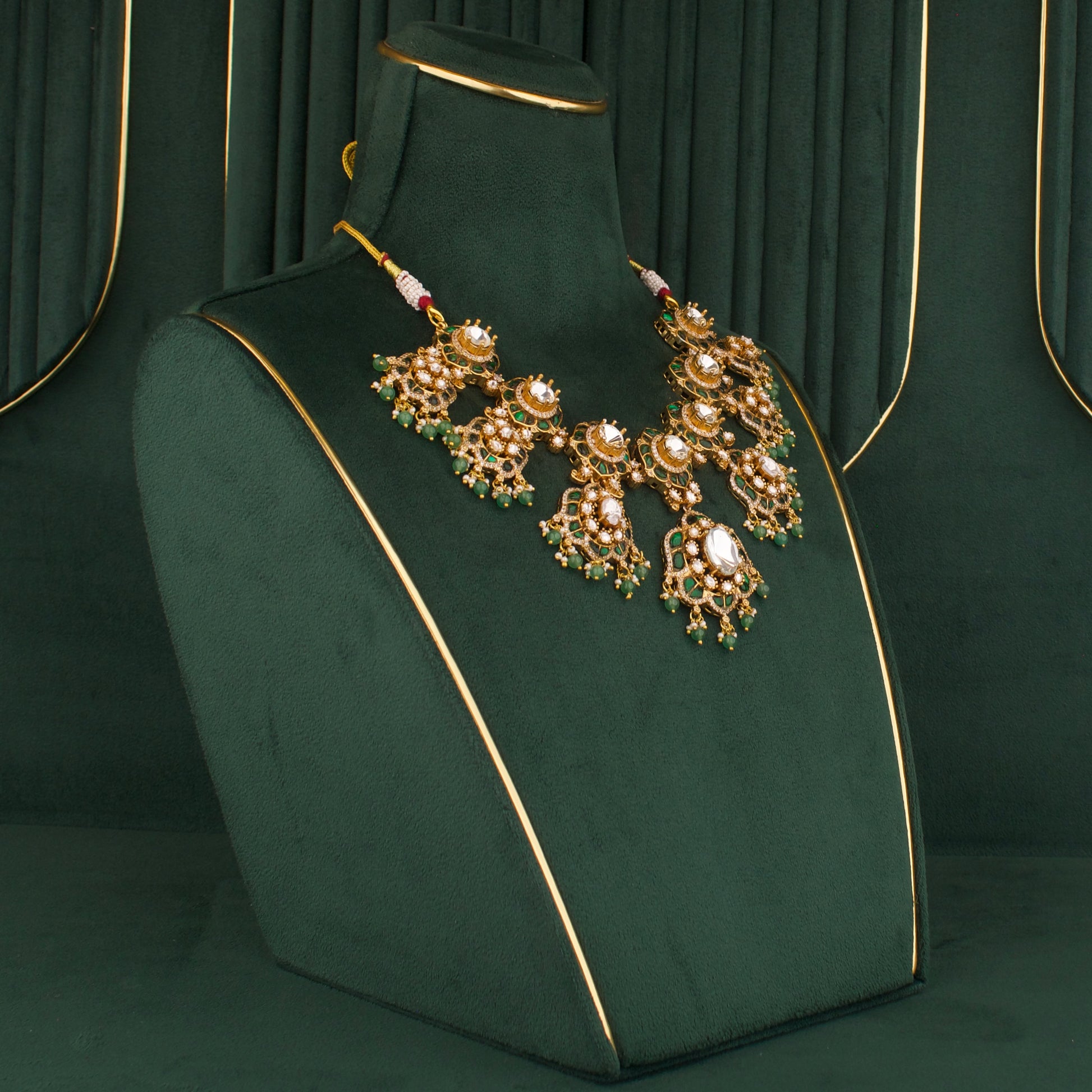 Bridal Moissanite Polki x Kundan Fusion Necklace Set - DULHAN JEWELS