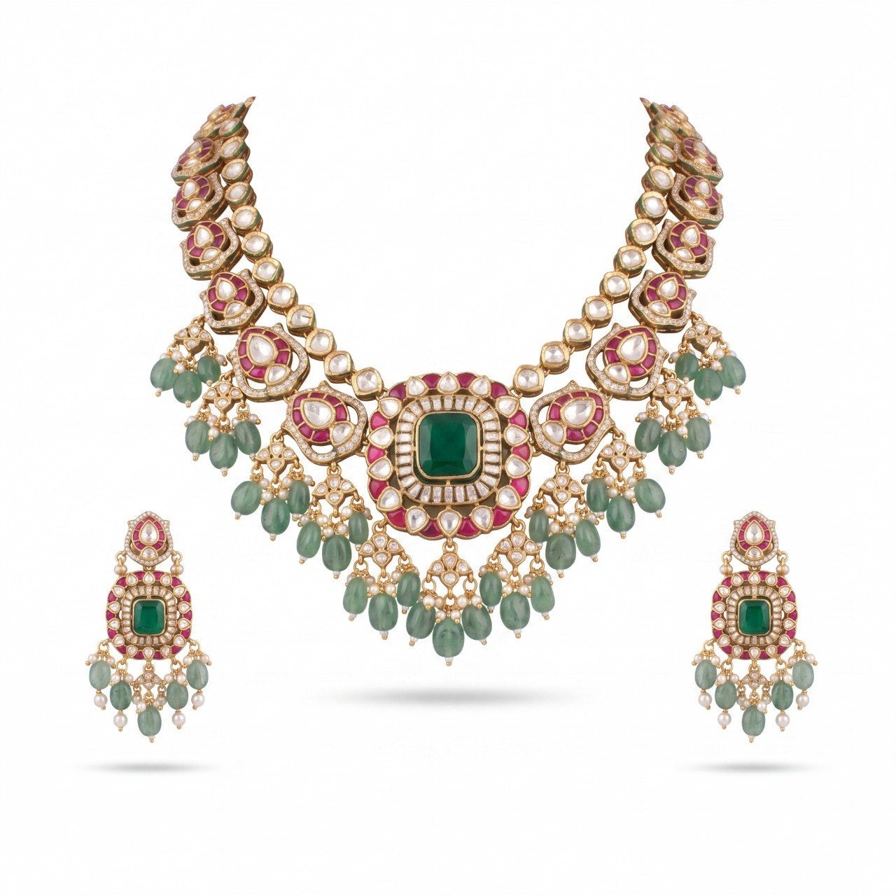 Bridal Impressive Fusion Kundan & Polki Victorian Double Layered Necklace