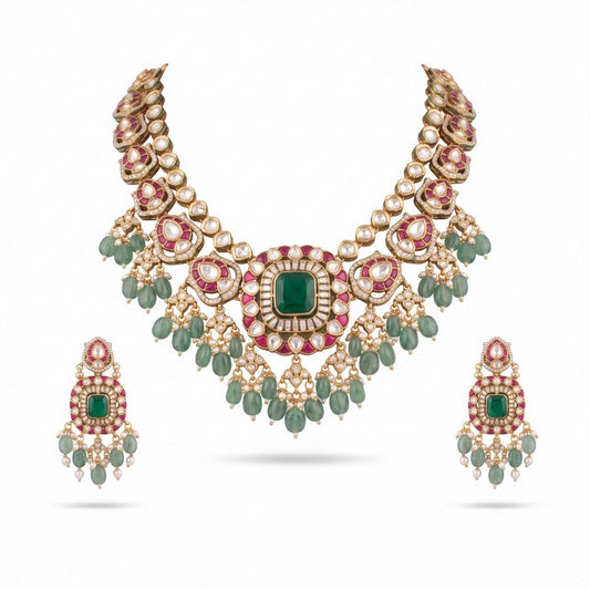 Premium Bridal Impressive Fusion Kundan & Polki Victorian Double Layered Necklace
