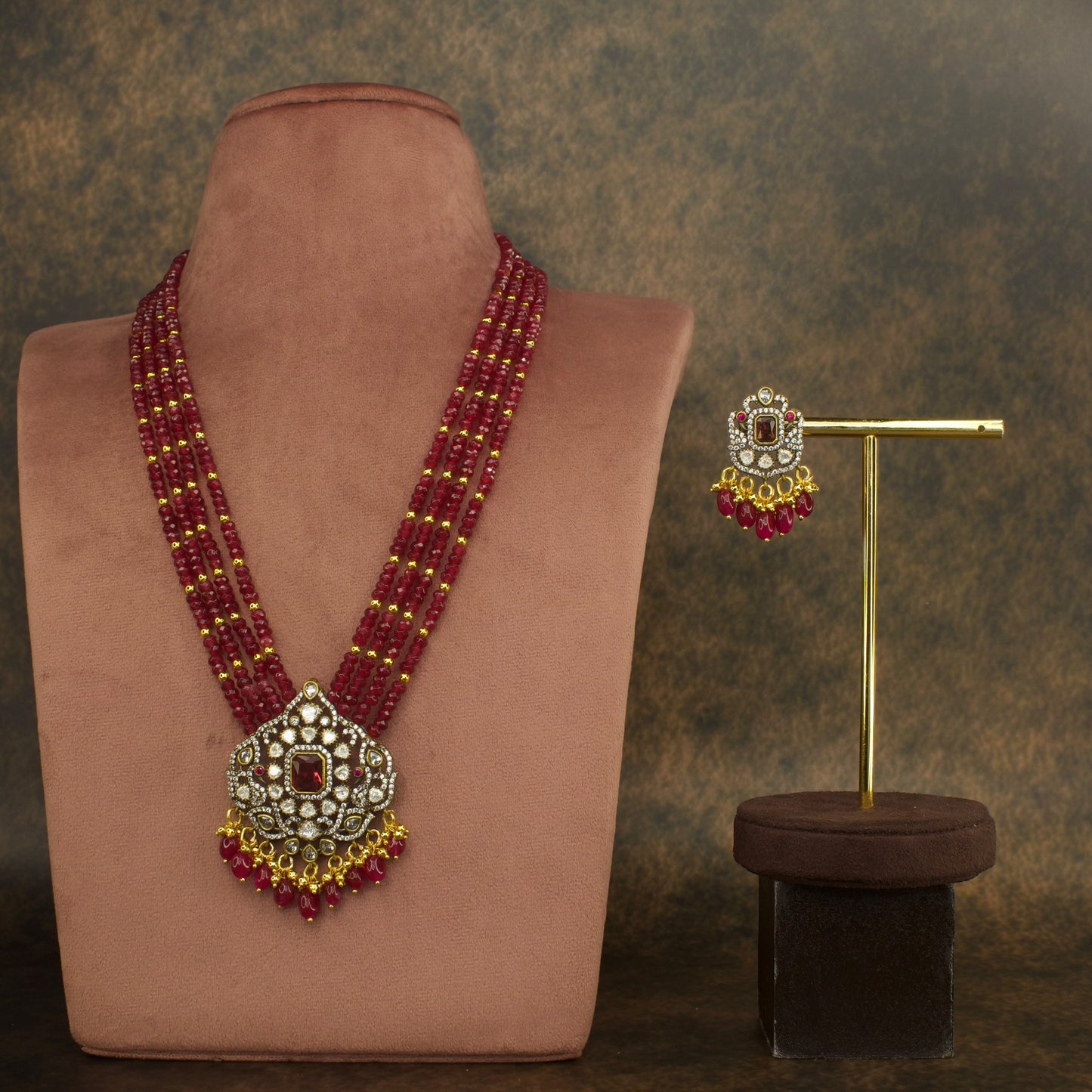 Opulent Victorian Beads Mala with Intricate Pendant and Matching Earrings with high quality victorian finish