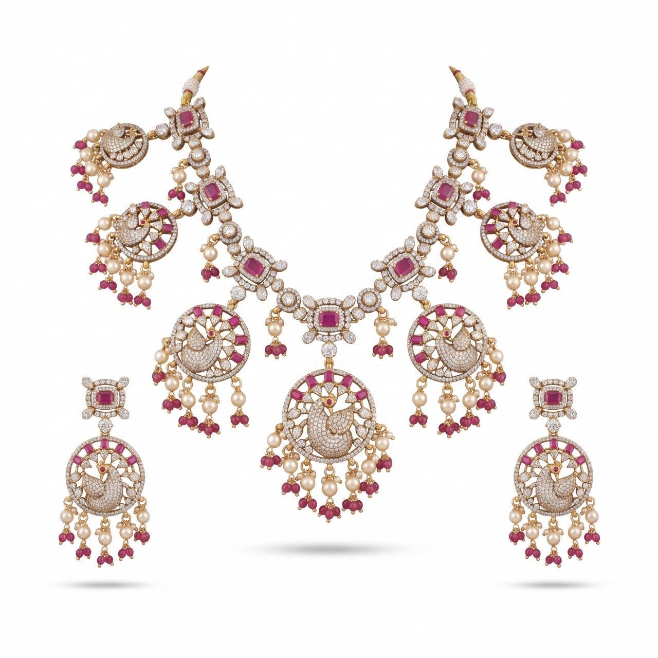 Heritage Peacock Design Fusion Kundan & Polki victorian Necklace Set
