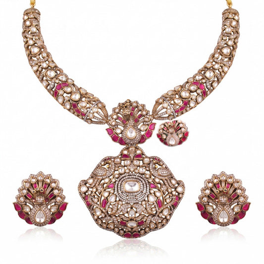 Traditional Fusion Kundan x Polki Necklace Set With Matching Earrings