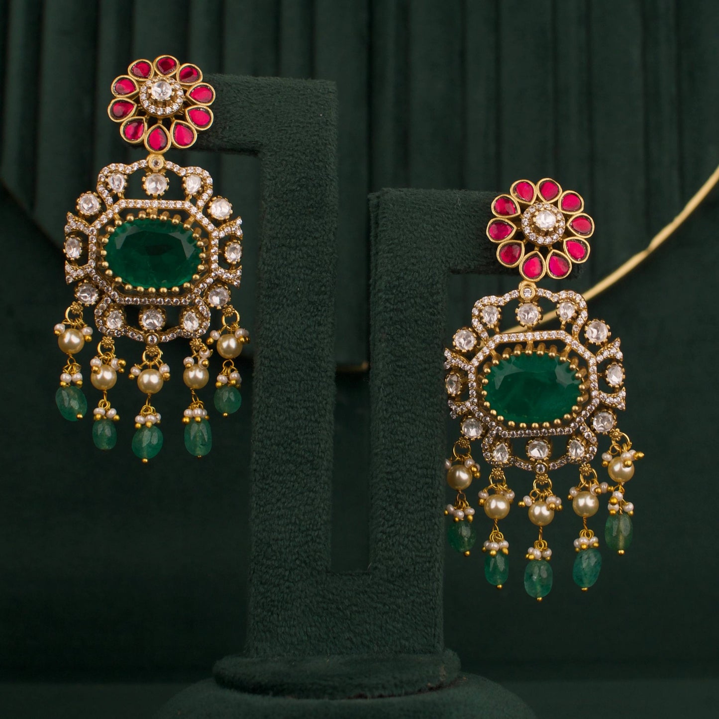Bridal Victorian Polki Kundan Necklace Set With Matching Earrings