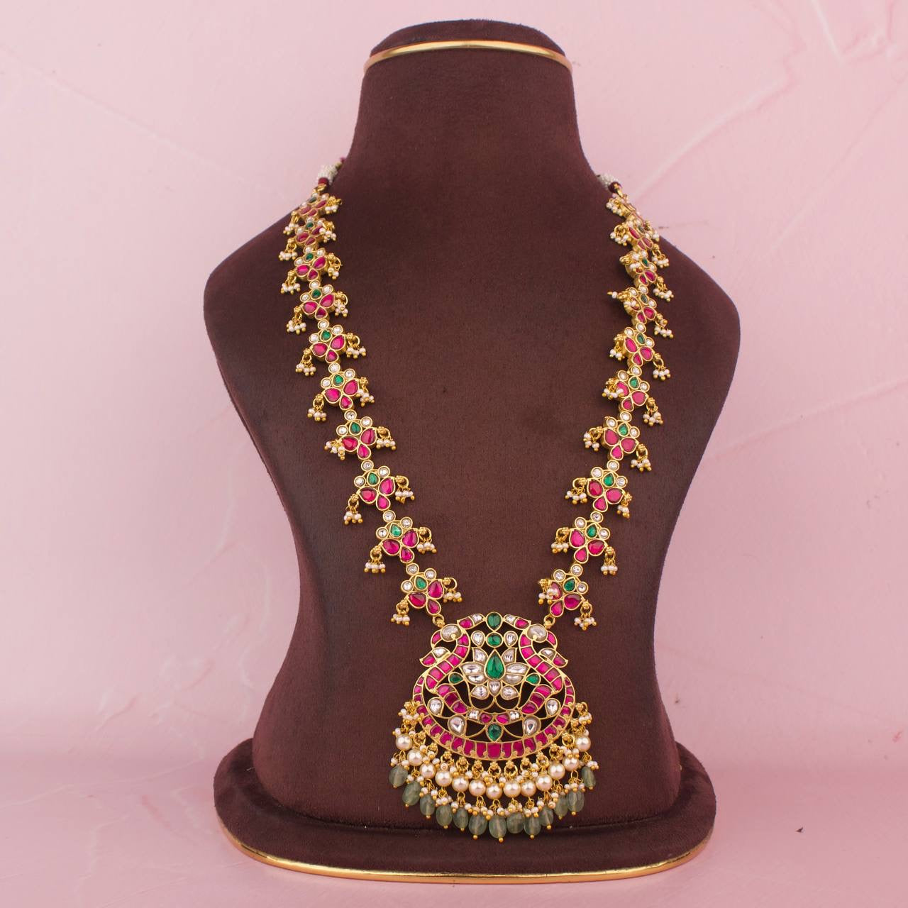 Peacock Locket Jadau Kundan Long Chain Necklace