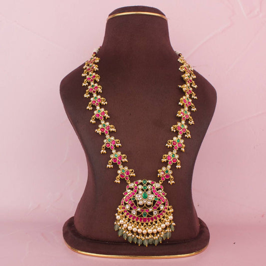 Peacock Locket Jadau Kundan Long Chain Necklace