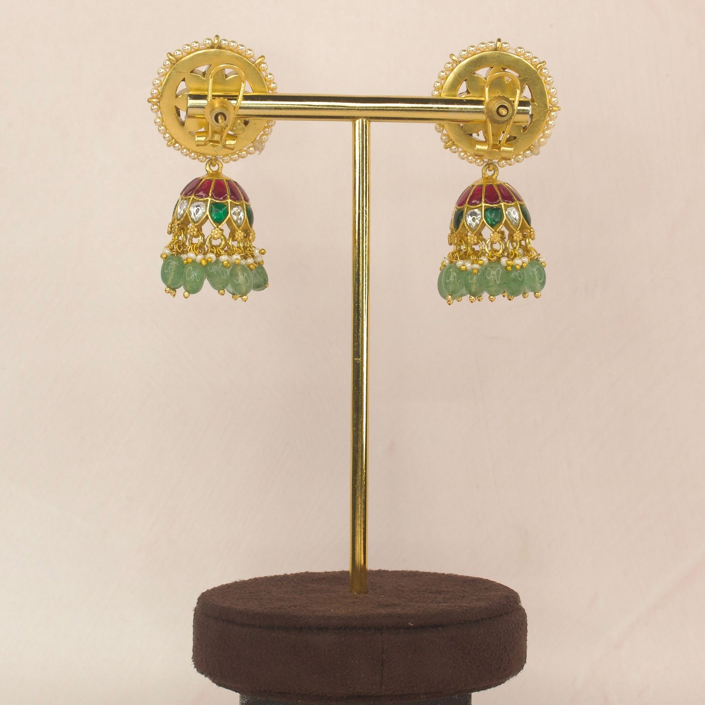 Sabyasachi inspired Ruby emerald jadau kundan jhumka with 22k Gold plating